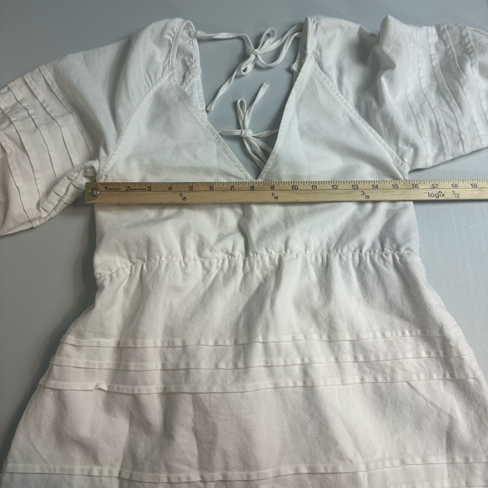 7 for all Mankind Puff Sleeve Denim Babydoll Off White Dress Size Small NWT - Picture 6 of 11